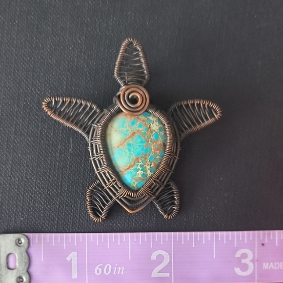 Wire Wrapped Turtle Pendant with Turquoise Stone - Picture 4 of 4